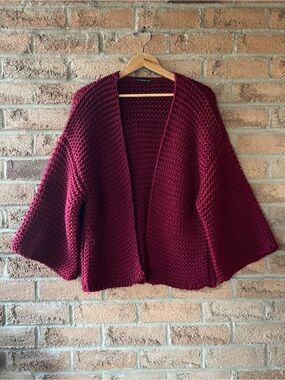 Do Everything In Love Burgundy Chunky Knit Open Front Cardigan One Size